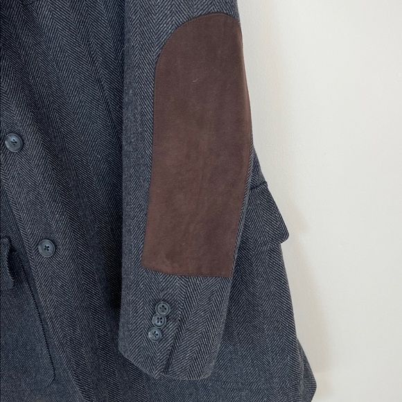 Luigi Bianchi Coat Blazer Herringbone Overcoat Zip Up Elbow Patch Sz 42 - Picture 5 of 16